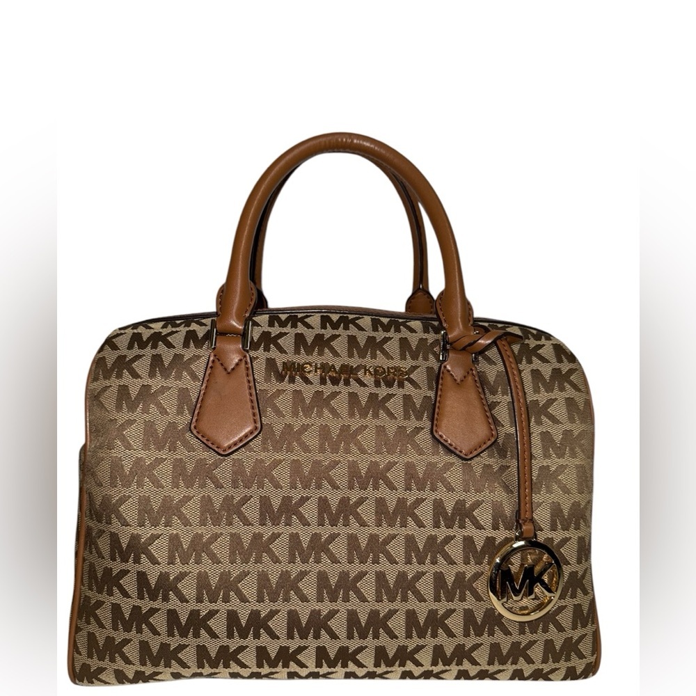 Michael Kors Brown and Tan MK Signature Dome Satchel